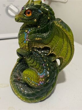 Vintage Hand-Painted Peña Green Dragon Sculpture - Decorative Fantasy Figurine